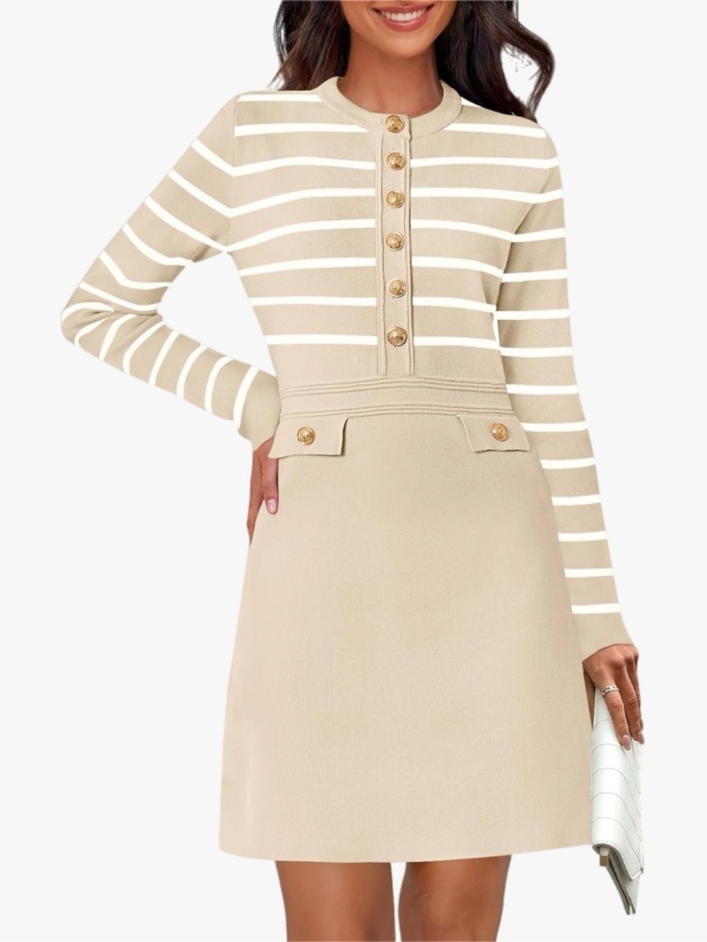 NWT MEROKEETY Elegant Classic Sweater Dress Beige Cream Women’s Sz Medium